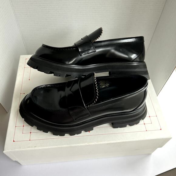 Alexander McQueen Lug Sole Chunky Leather Loafers Size 39/9 Italian Liquid Black - Picture 1 of 14